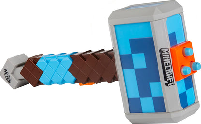 Toy hammer with blue and brown design on a white background