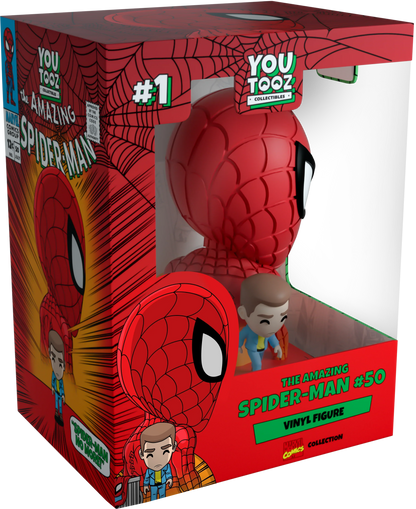 Boxed YouTooz vinyl figure of Spider-Man with and text on packaging