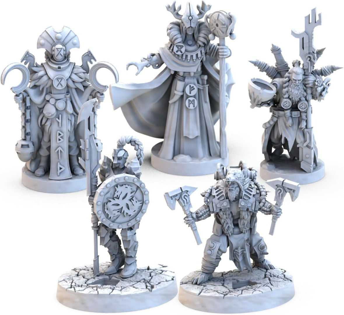 Collection of detailed miniature figurines on a white background