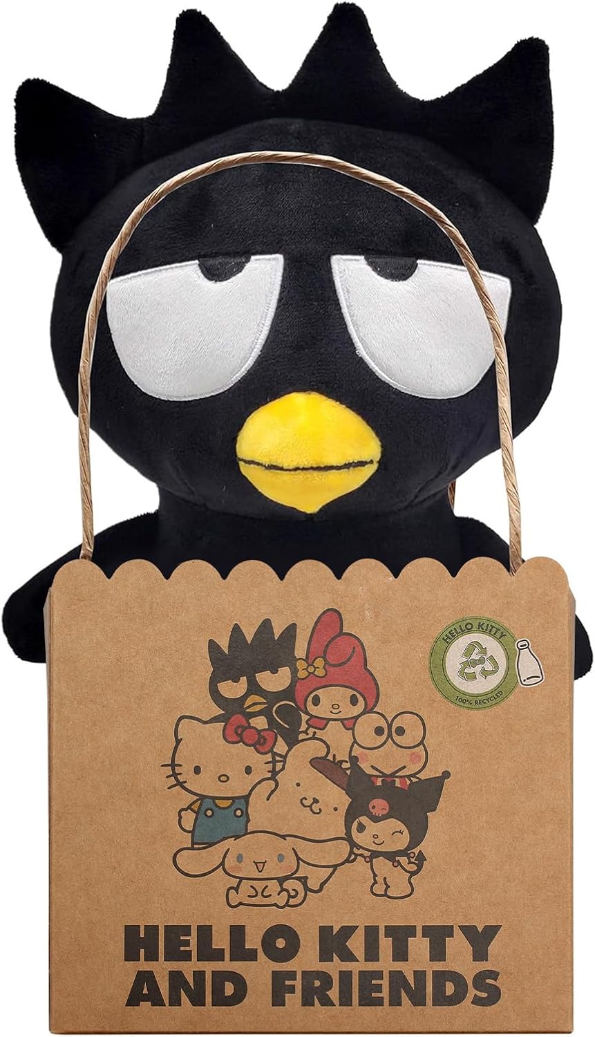 Plush toy with a cardboard bag featuring Hello Kitty and Friends design