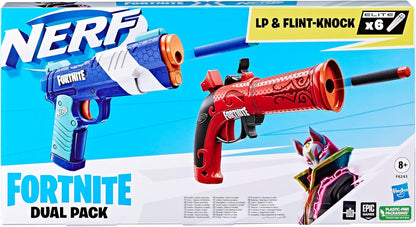 Nerf Fortnite Dual Pack with two blasters on a blue and white background