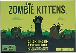 Box of 'Zombie Kittens' card game with black cats and green background