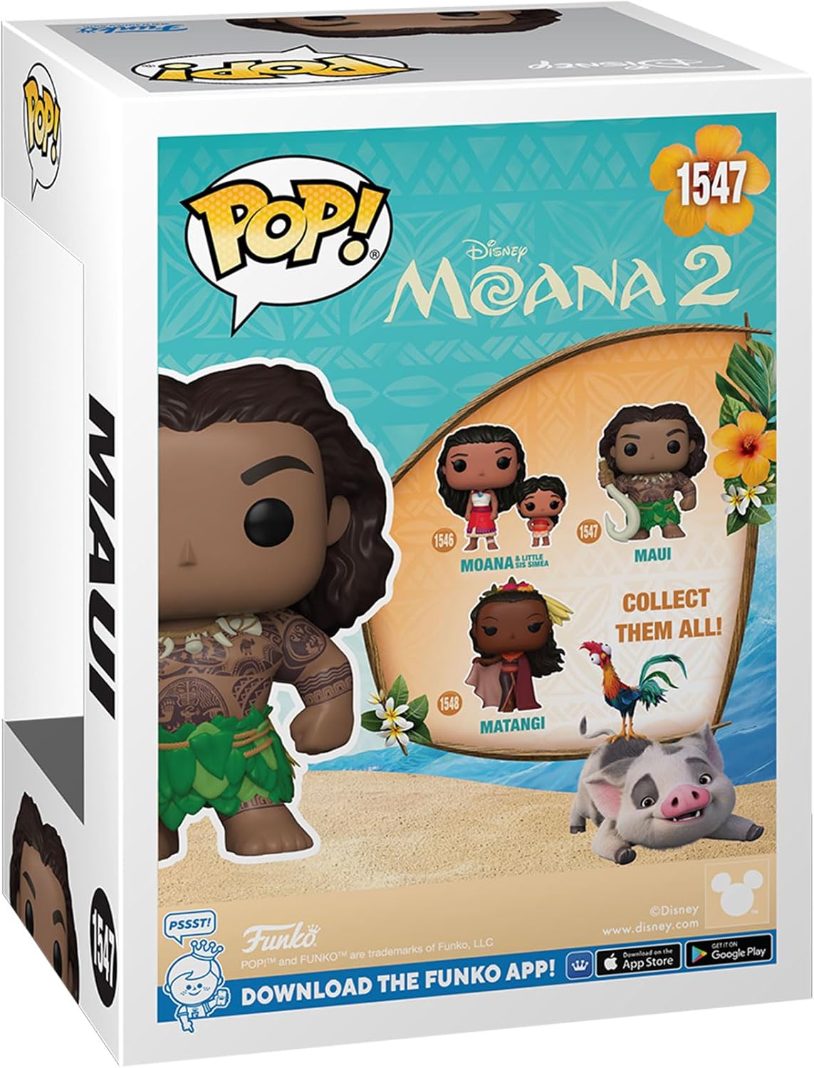 Funko Pop! vinyl figure packaging for Moana 2 with characters and branding.