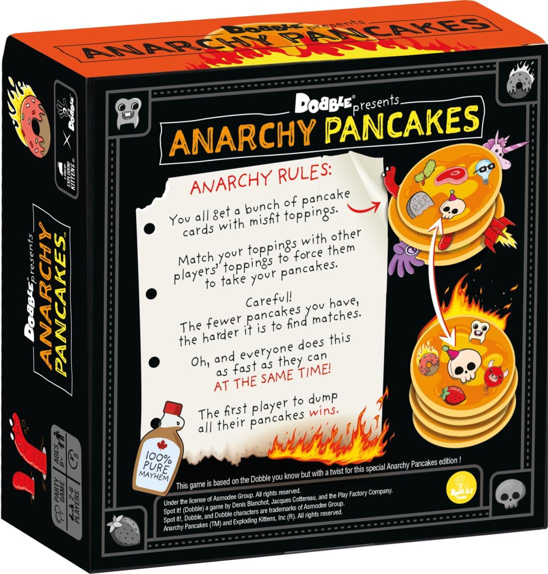 Box of 'Anarchy Pancakes' game with pancake graphics and text.