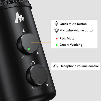 Maono USB-C Desktop Condenser Cardioid Omnidirectional Microphone with Headphone Jack