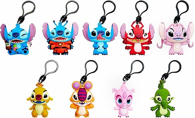 Set of colorful Disney keychains featuring cartoon characters on a white background