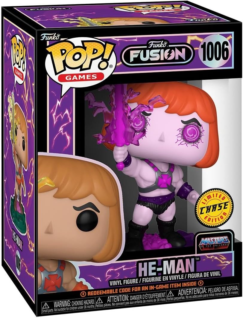 Funko Pop! Fusion He-Man vinyl figure in packaging with purple and black details