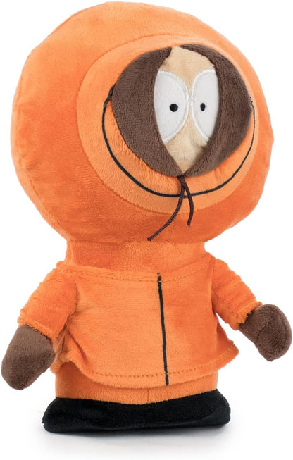 Plush toy of a character in an orange hoodie with a neutral expression on a white background