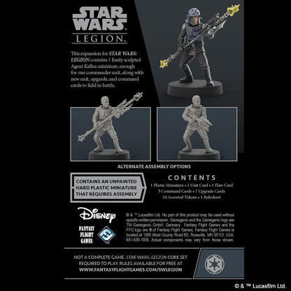 Star Wars Legion miniature figure packaging with text and images of the figure.