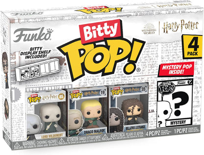 Funko Bitty Pop! Harry Potter figure set packaging with four figures and a mystery figure included.