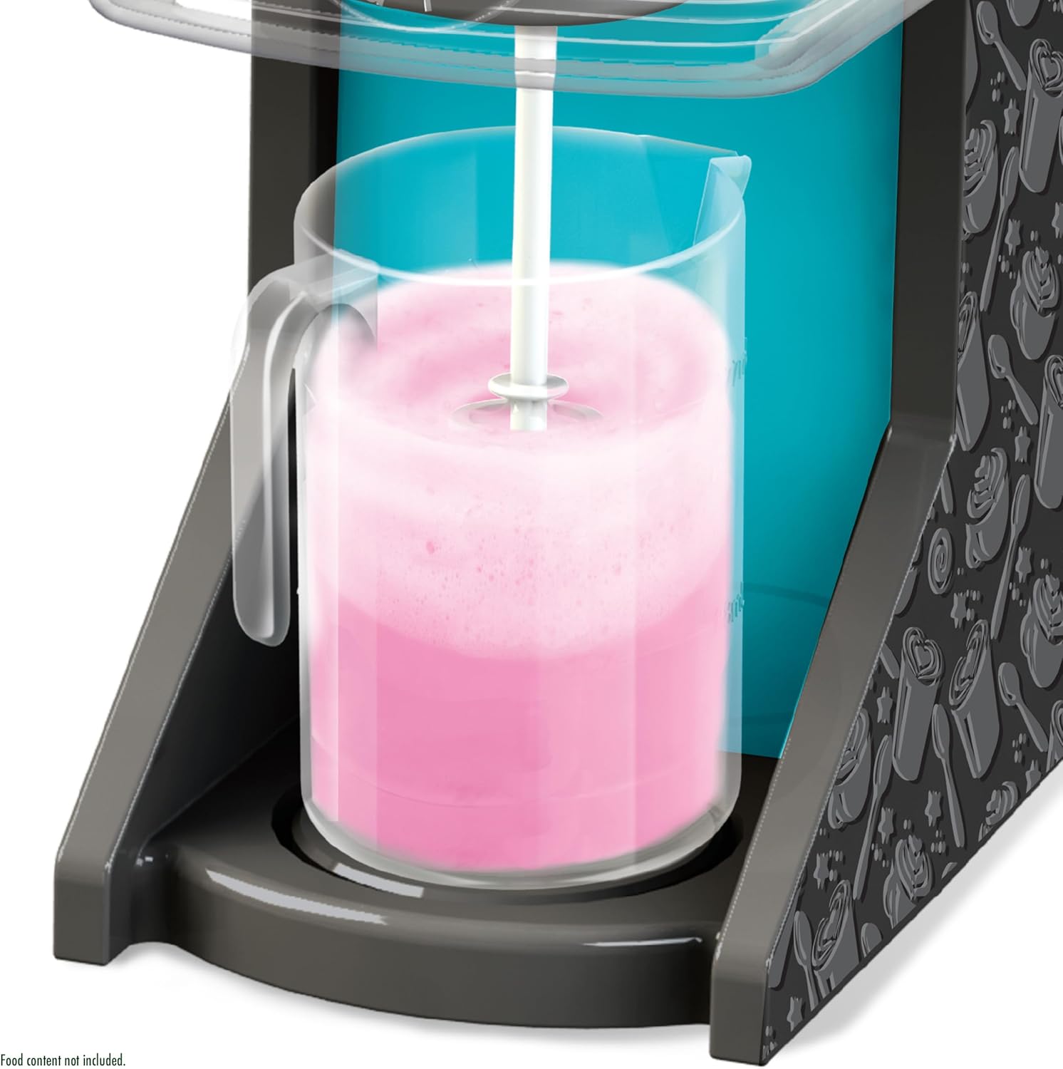 Pink drink being spun in a machine with a clear container.