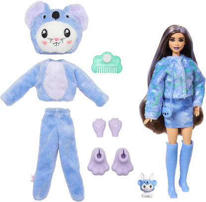 Toy set with a doll, plush toy, and accessories on a white background