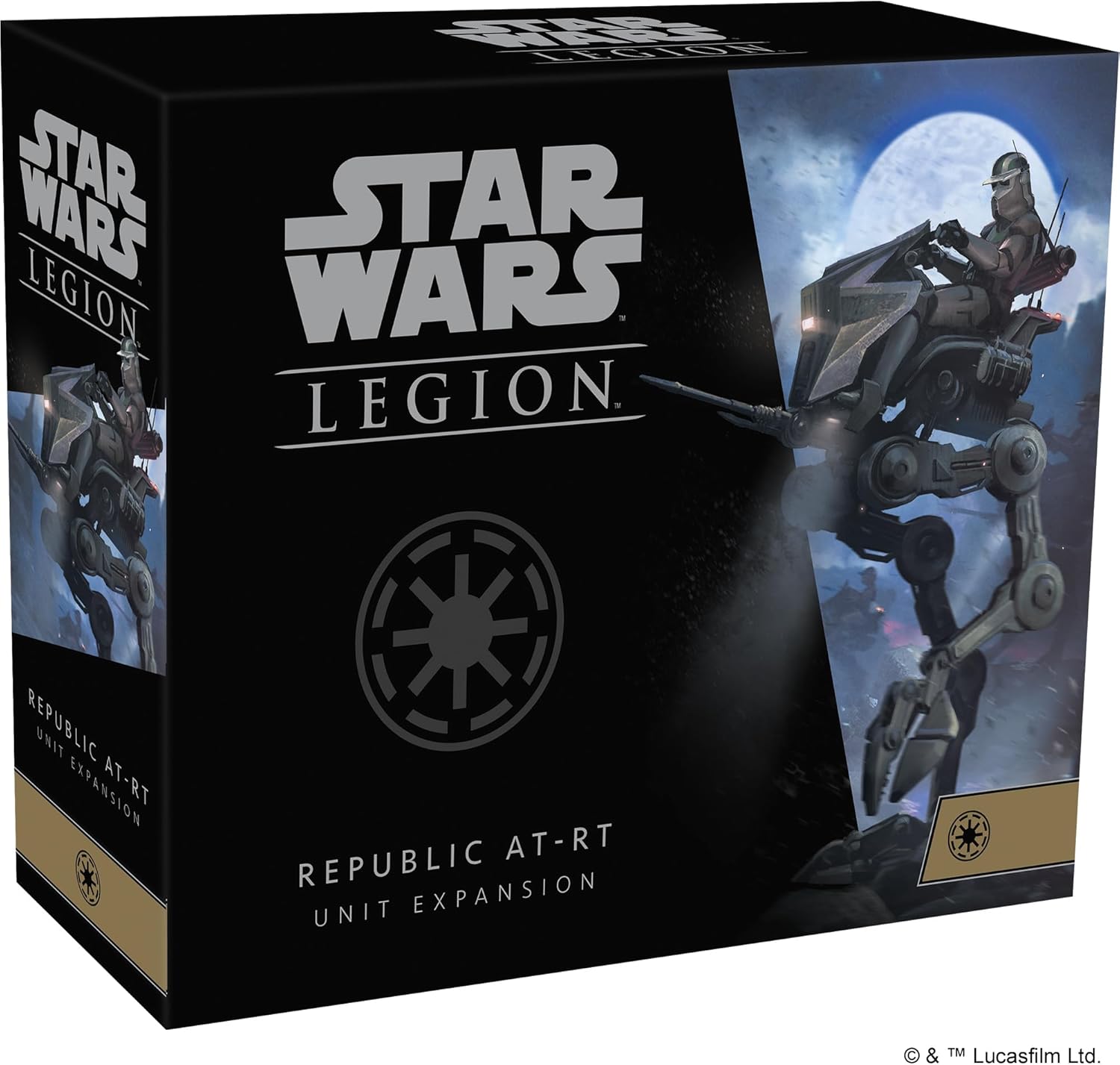 Star Wars Legion Republic AT-RT unit expansion box with game graphics and branding.