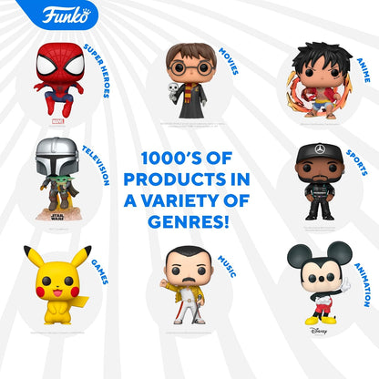 Funko product display with various characters and categories on a white background
