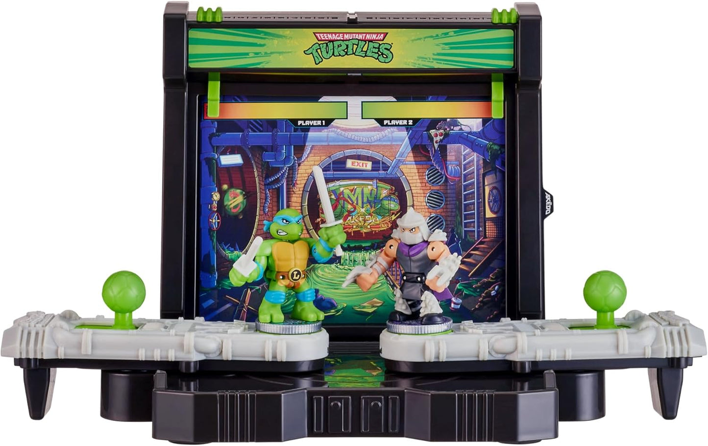Vintage Teenage Mutant Ninja Turtles arcade game with characters on a white background