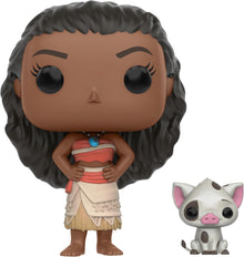 Funko Pop! vinyl figure of a character from Moana with Pua the piglet on a white background