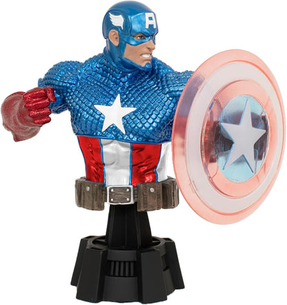 Captain America action figure with shield on a white background