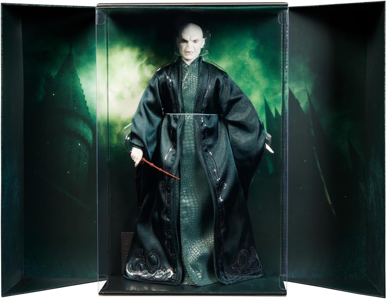 Voldermort figure in a dark robe with a greenish background
