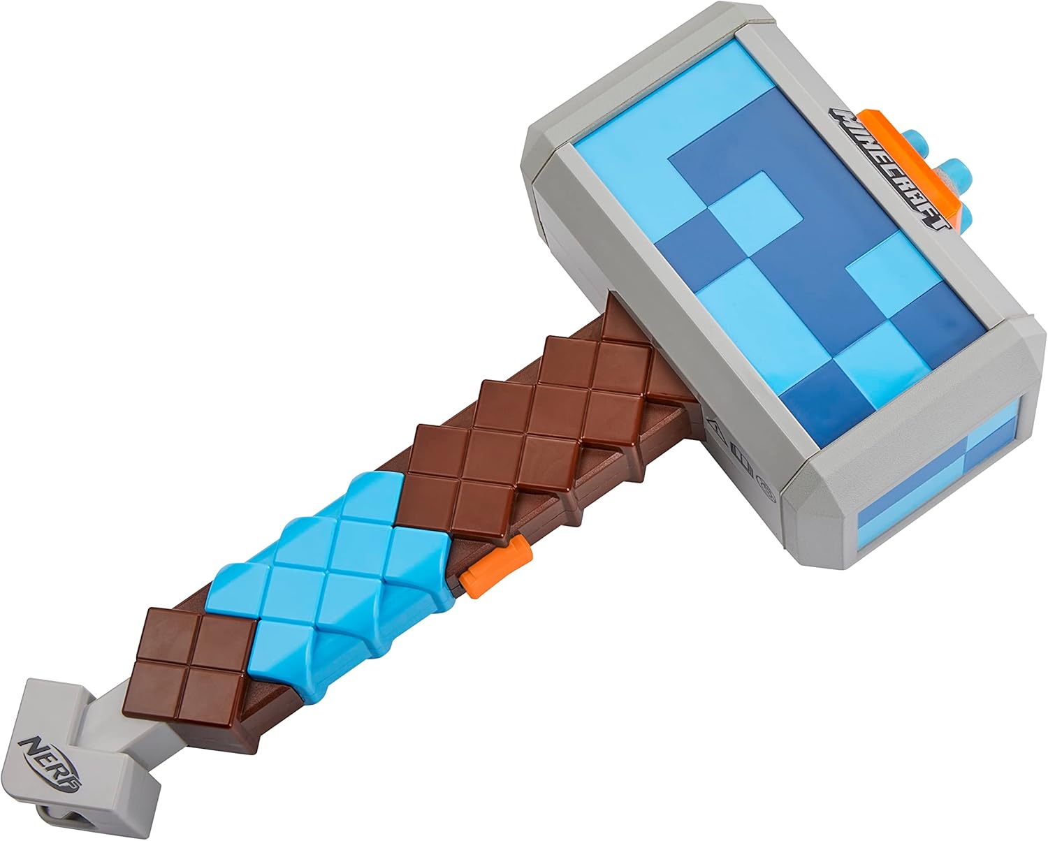 Toy hammer with a pixelated design on a white background