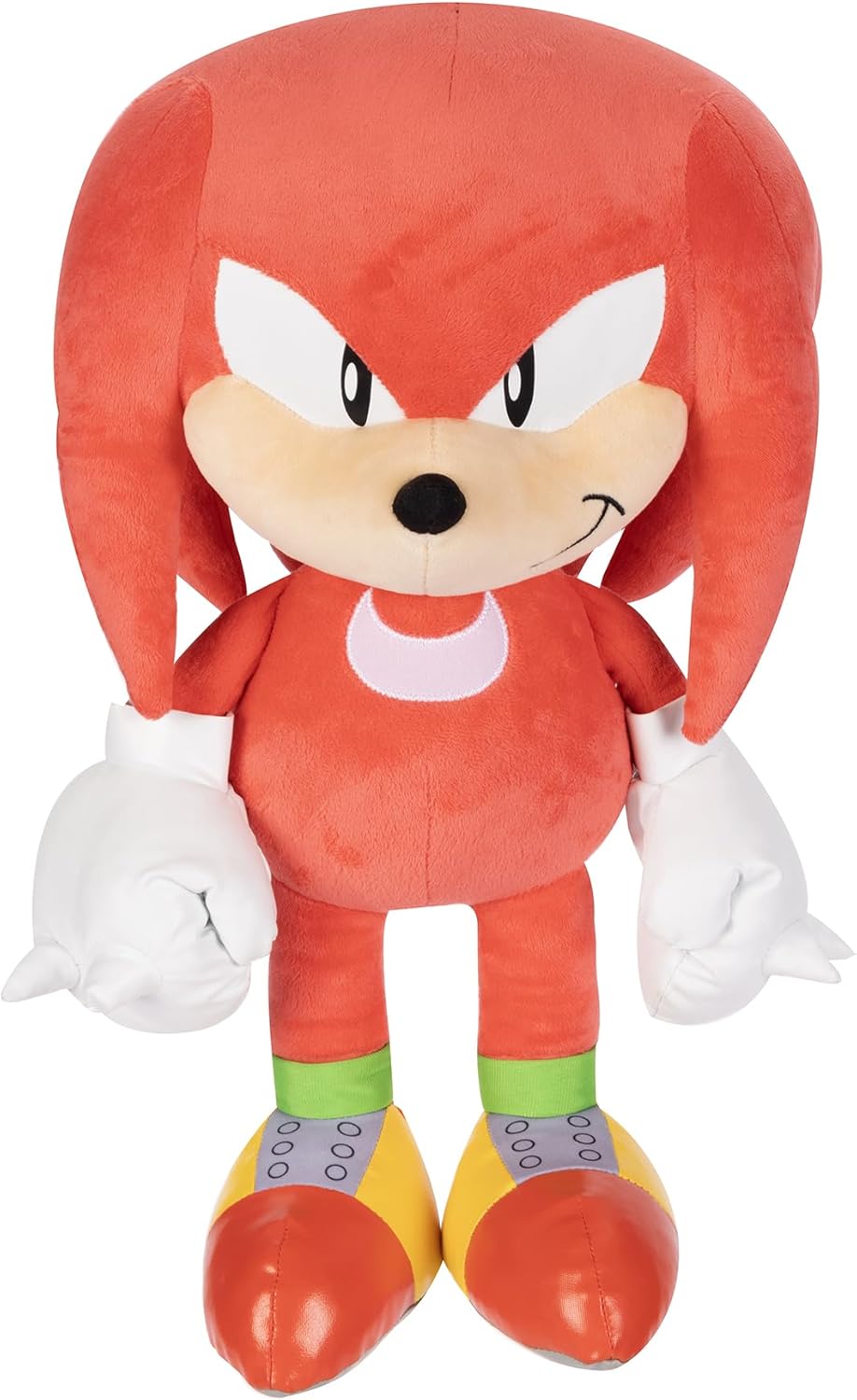 Plush toy Knuckles character with red hair and orange body on a white background