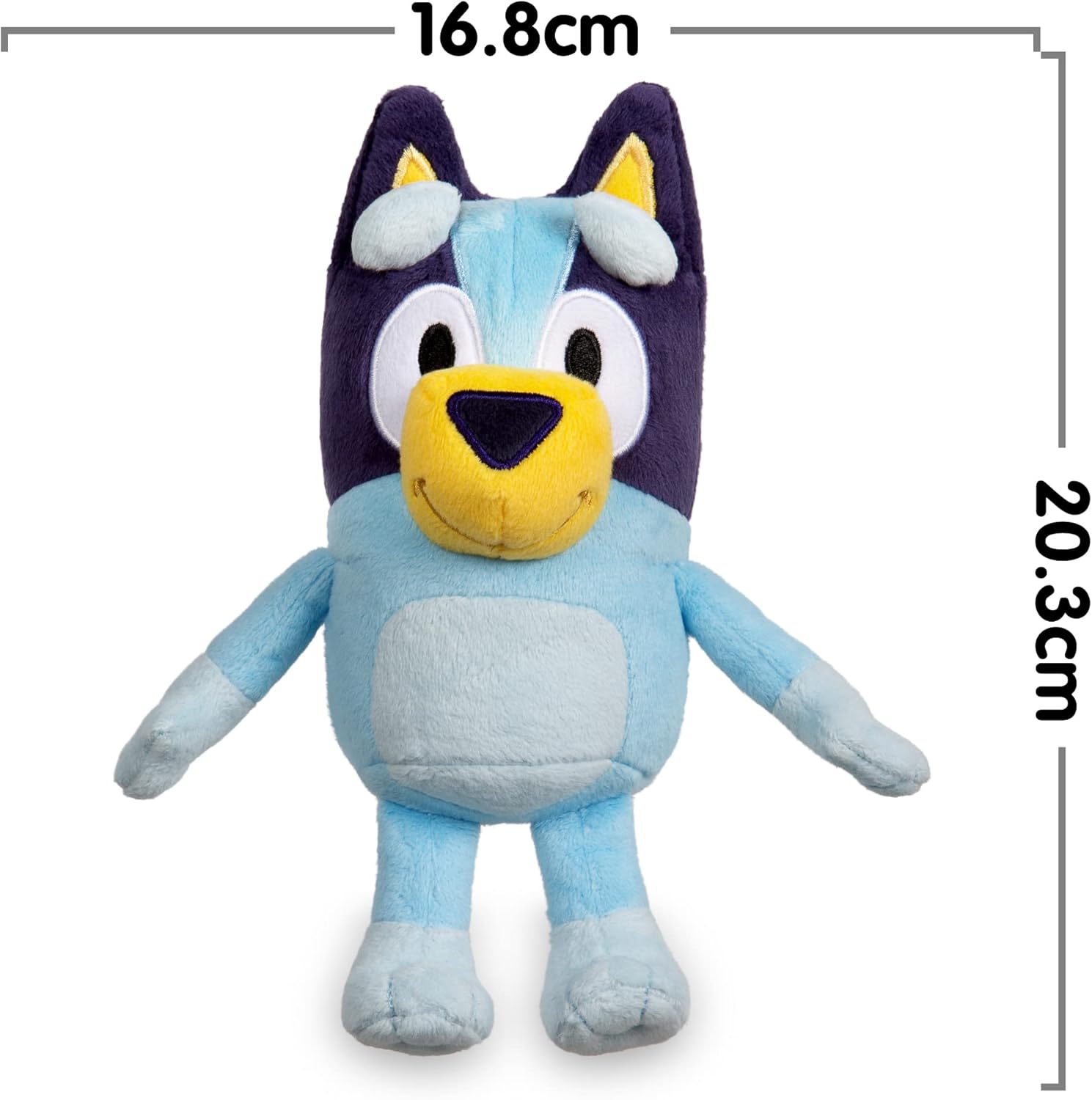 Plush toy with measurements on a white background