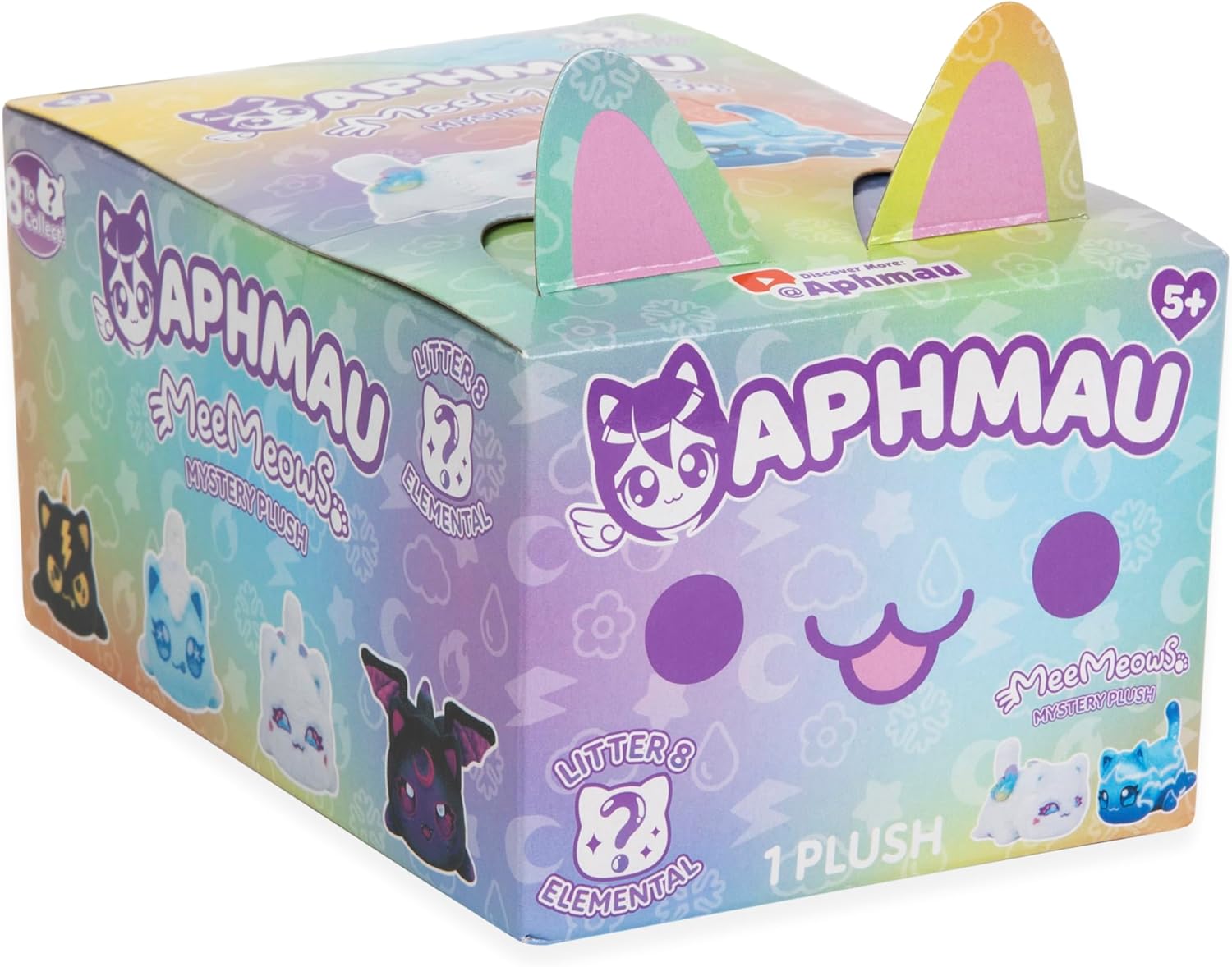 Aphmau plush toy packaging with colorful design and character illustration.