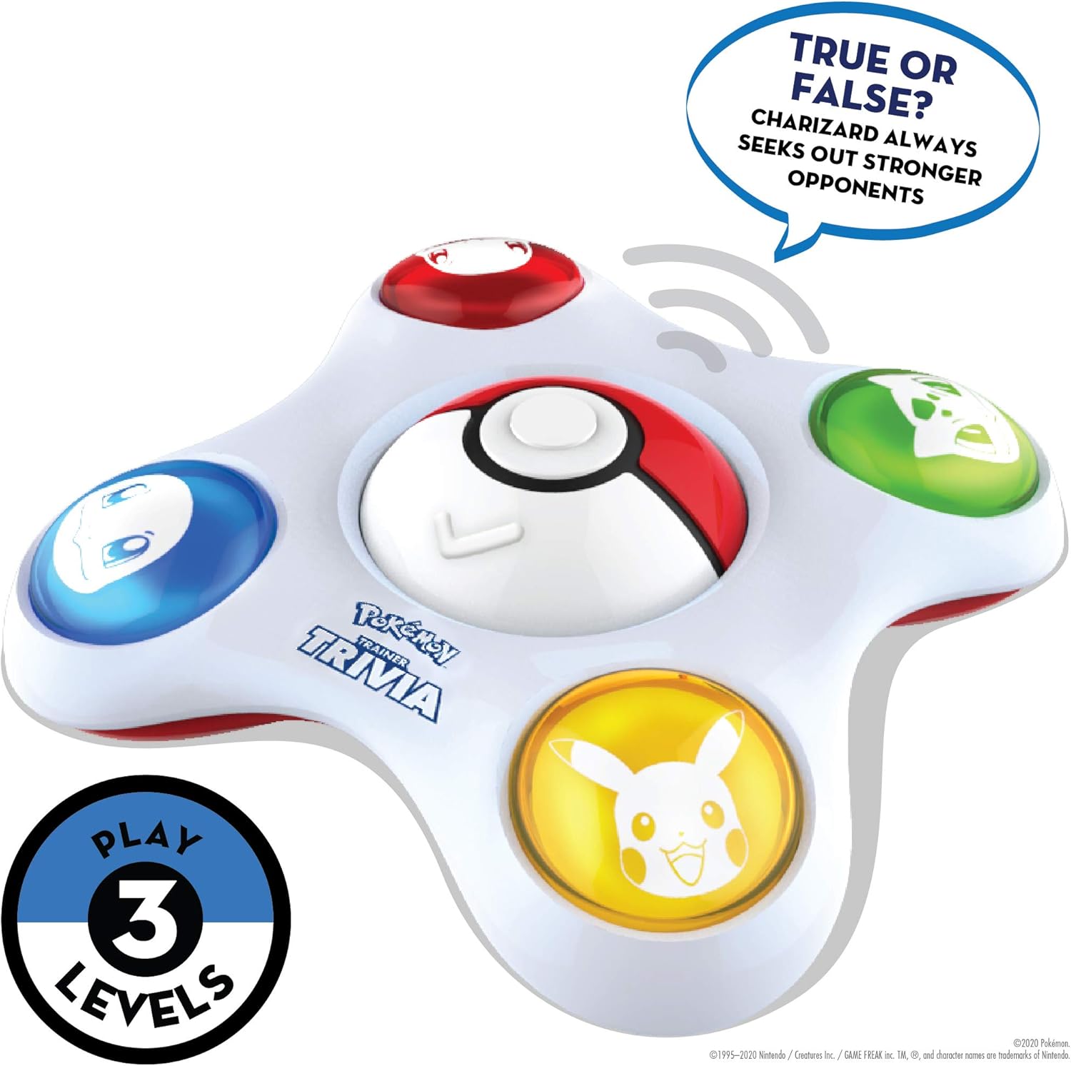 Pokémon themed fidget spinner with buttons and text bubble on a white background