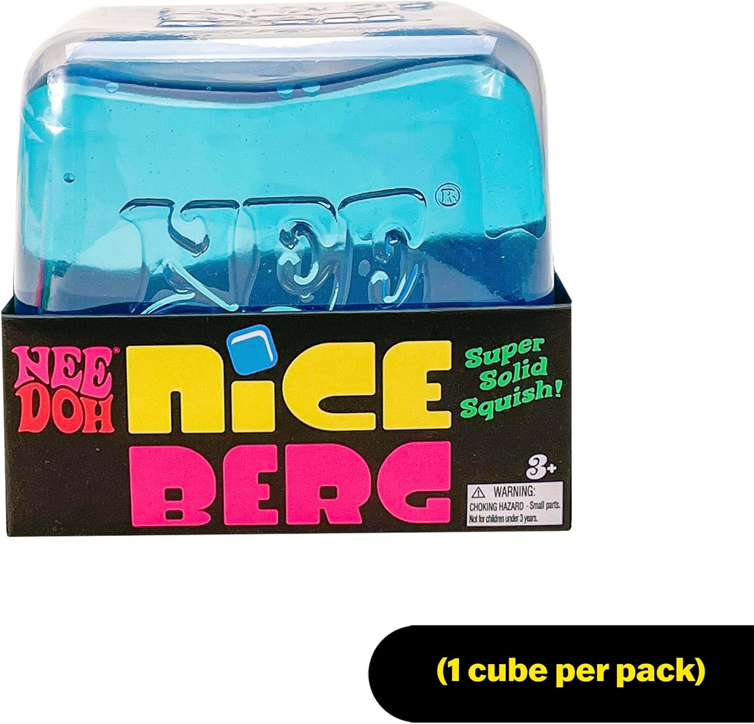 NEEDOH Nice Berg toy packaging with blue cube and colorful text on a white background