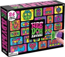 Nee Doh Advent calendar packaging with colorful designs and text.