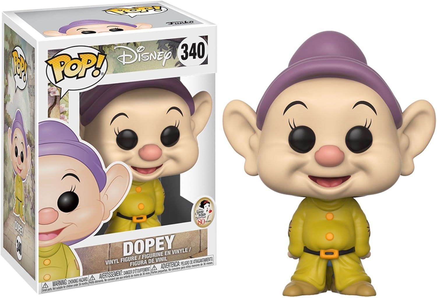Funko Pop! Disney Dopey figure with packaging on a white background