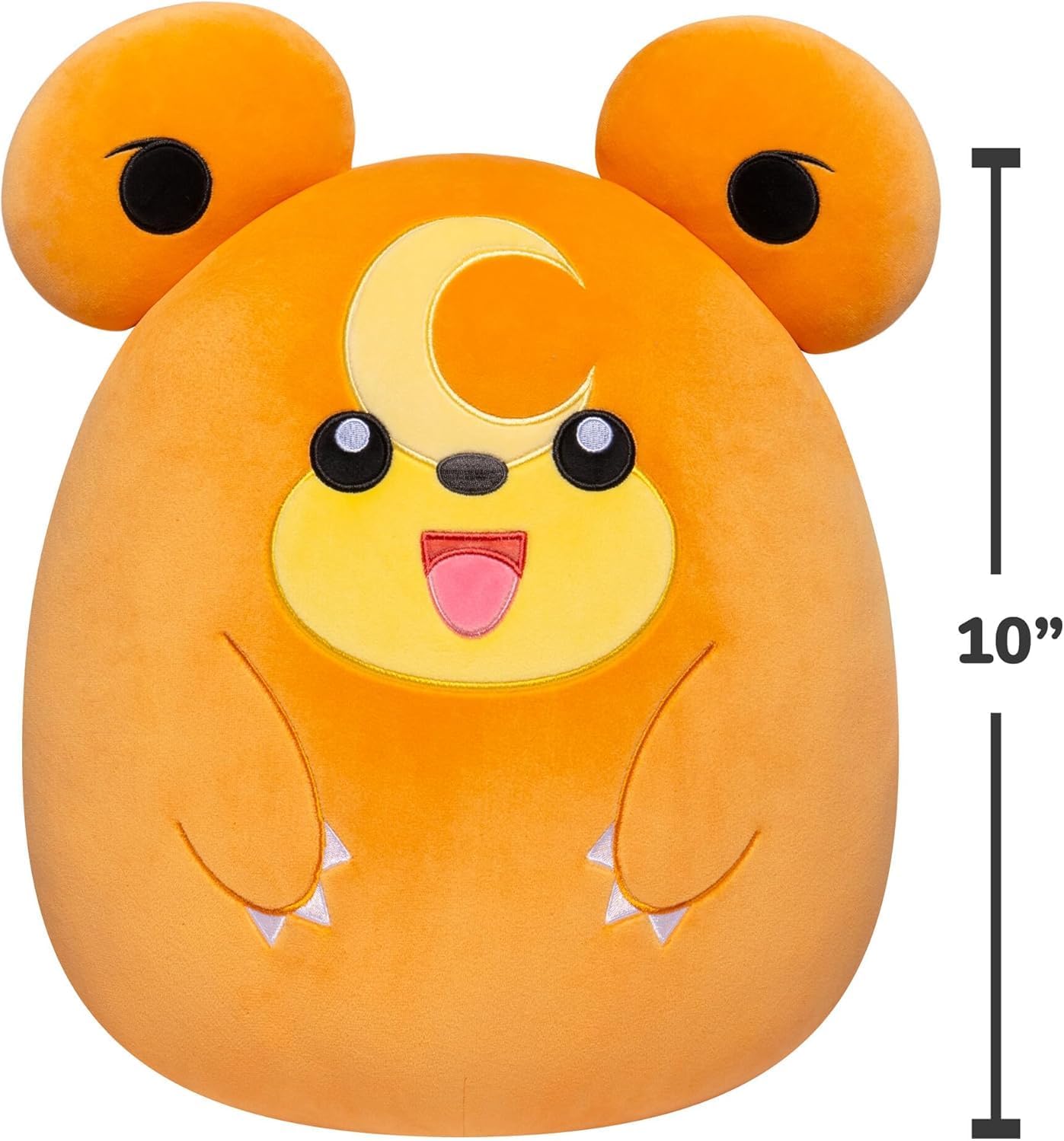 Orange plush toy Teddiursa with a happy expression and measurement label on a white background