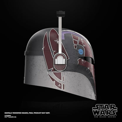 Star Wars Sabine Wren's helmet with intricate design on a black background