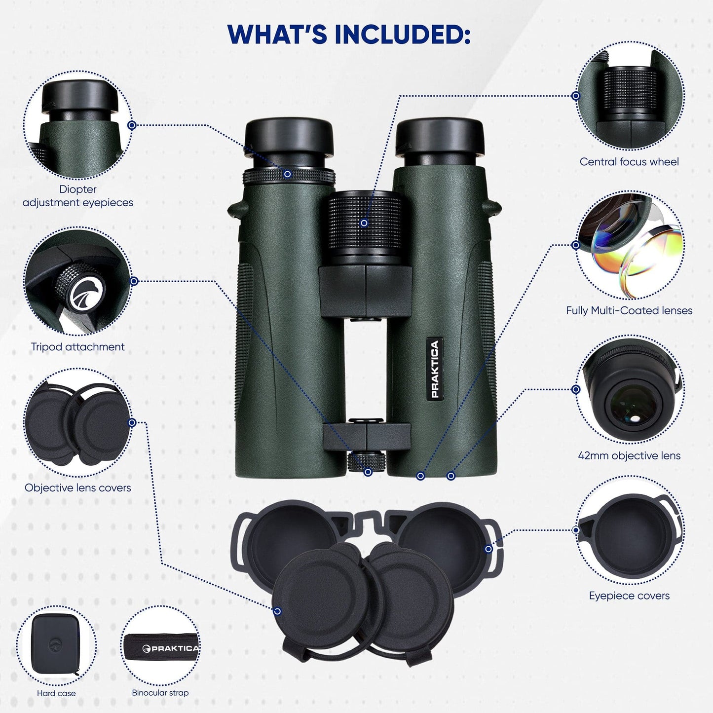 PRAKTICA Ambassador ED 8x42mm Binoculars - Green