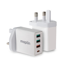 4 Port USB Wall Charger 3x USB-A 2 1x USB-C PD QC 3.0 20W High Speed Charging