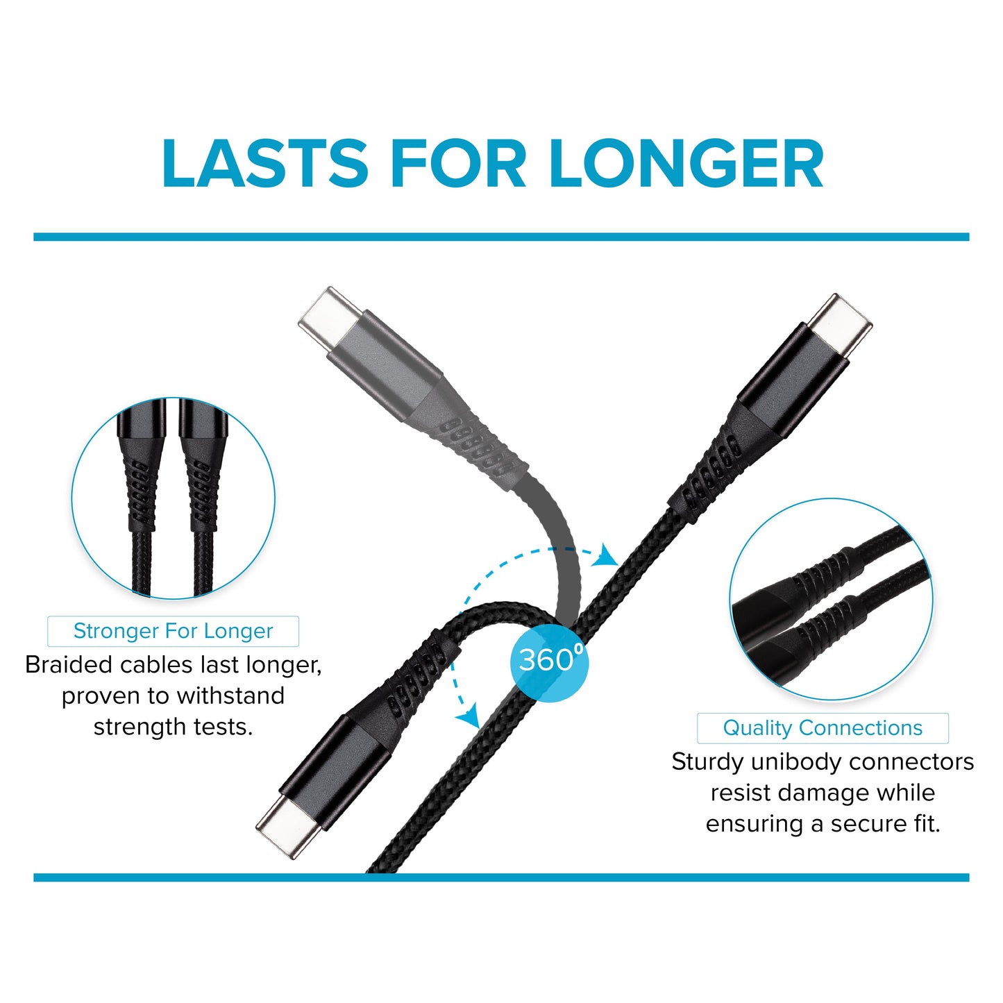 USB-C to USB-C 60W PD Braided Cable - Black