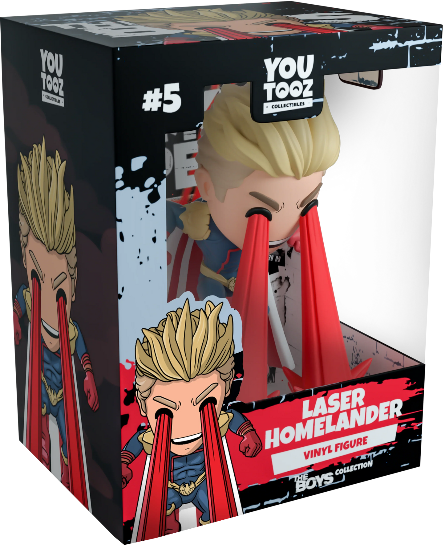 Boxed vinyl figure of The Boys: Laser Homelander, featuring 'You Tooz' branding.