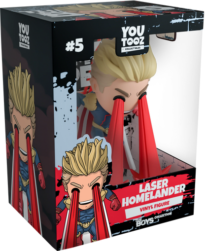 Boxed vinyl figure of The Boys: Laser Homelander, featuring 'You Tooz' branding.
