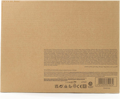 Back view of a cardboard box with text and logos.