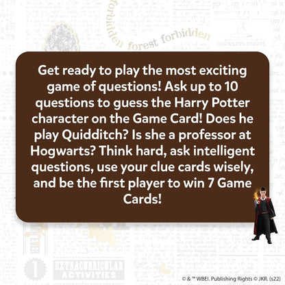 Promotional text for a Harry Potter-themed game with a character in a robe on a white background.