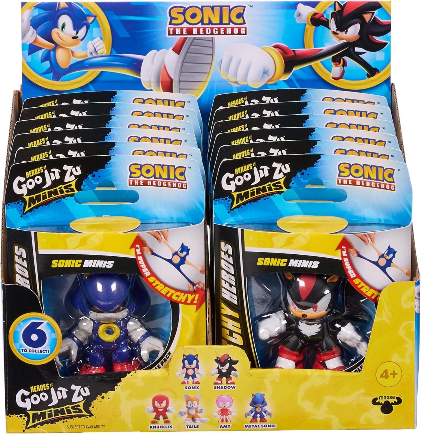 Sonic the Hedgehog figurines in packaging with 'Goo Jit Zu Minis' branding.