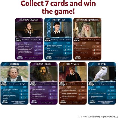 Set of cards featuring characters from a Harry Potter-themed game with promotional text.