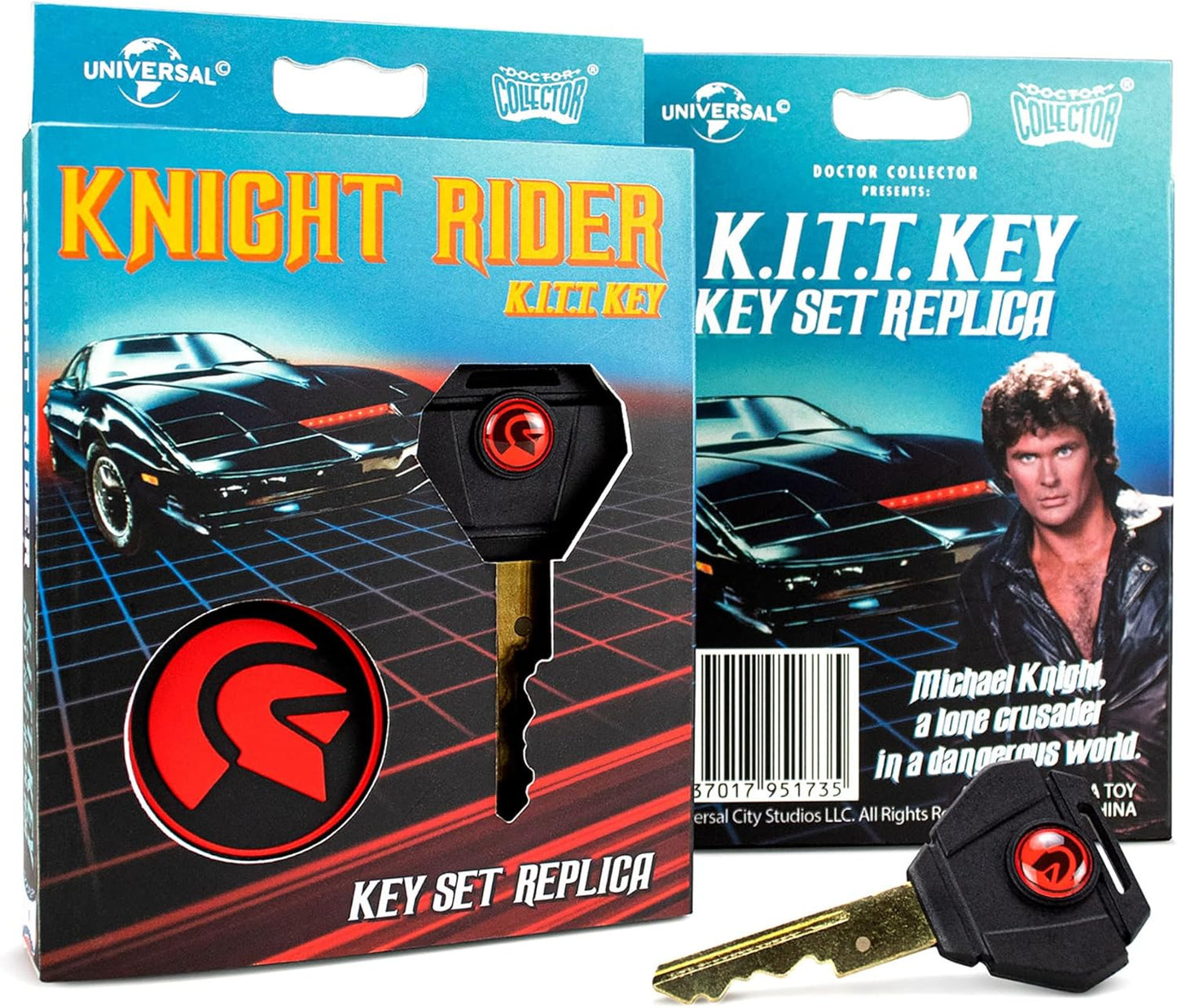 Knight Rider K.I.T.T. key set replica with packaging featuring the Knight Rider car and Michael Knight.