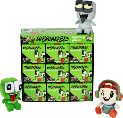 Unspeakable mystery plush toy packaging with various plush toys displayed on top