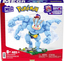Mega Pokemon Machamp toy figure on its packaging with Mega and Pokemon logos.