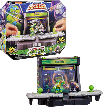 Toy battle arena set with Teenage Mutant Ninja Turtles figures, featuring Akeedo branding.