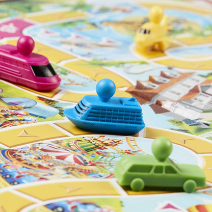 Board game with colorful player pieces on a colorful board