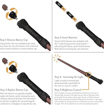 Step-by-step guide on how to use the wand with batteries.