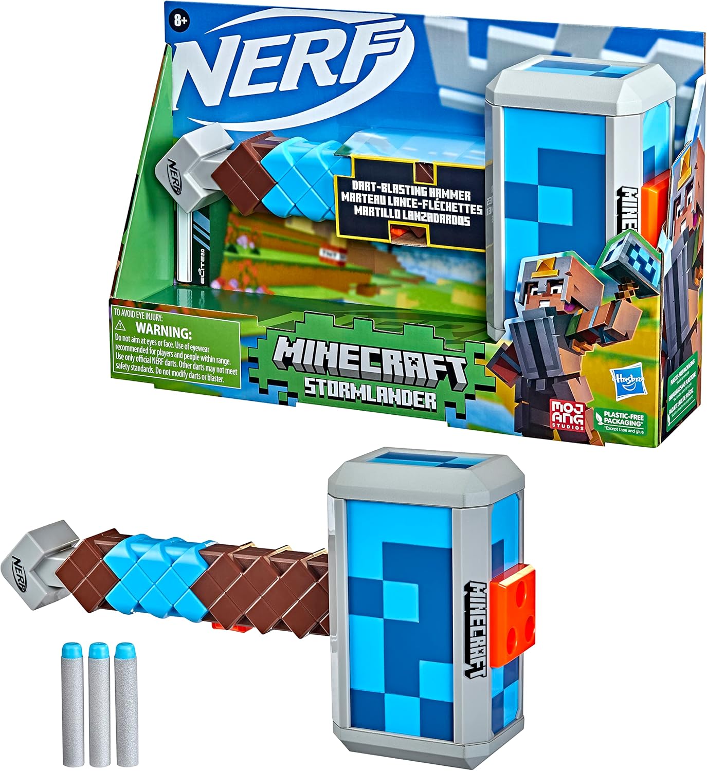 Nerf Minecraft Stormlander toy with packaging on a white background