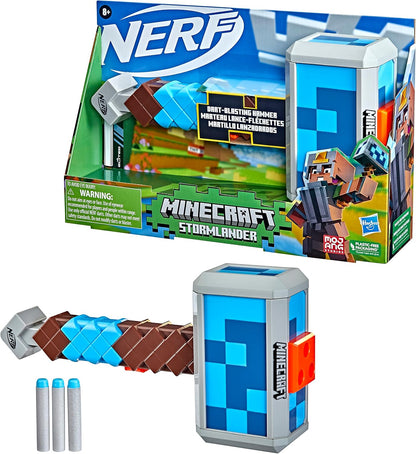 Nerf Minecraft Stormlander toy with packaging on a white background