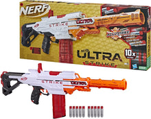 Nerf Ultra Strike toy blaster with packaging and additional darts on a white background